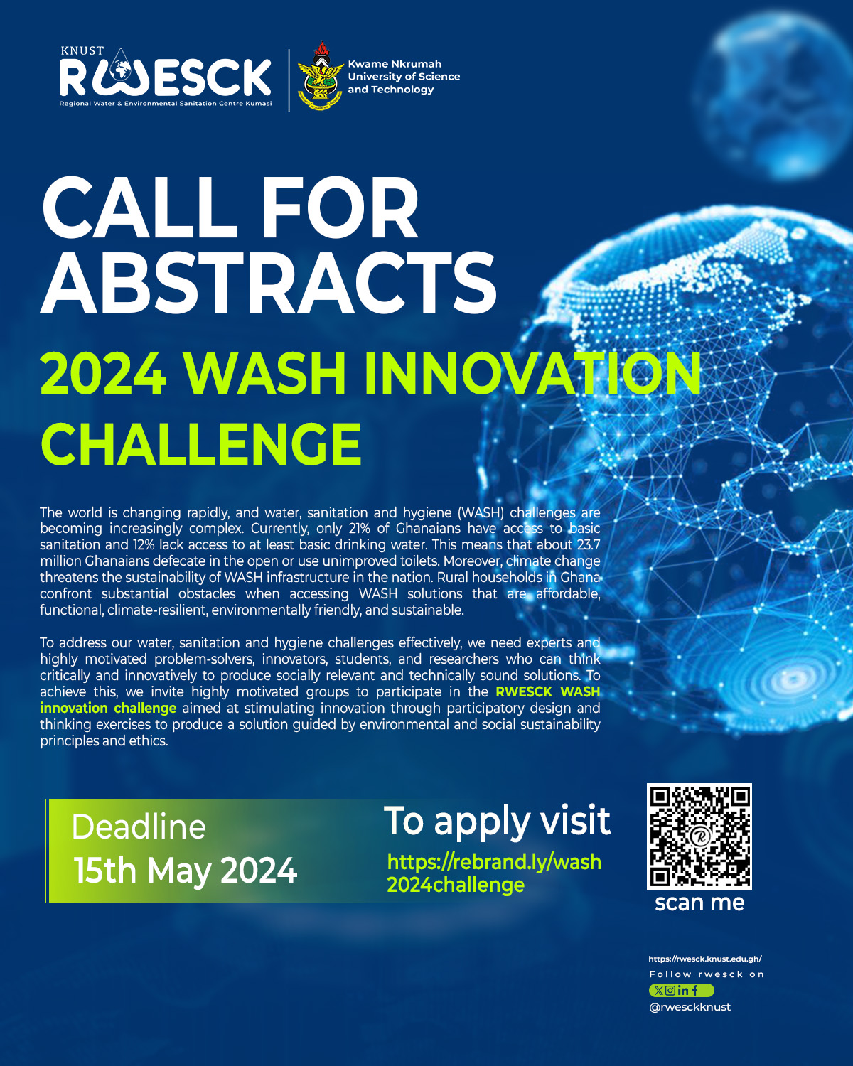 CALL FOR ABSTRACTS, 2024 WASH INNOVATION CHALLENGE Regional Water and